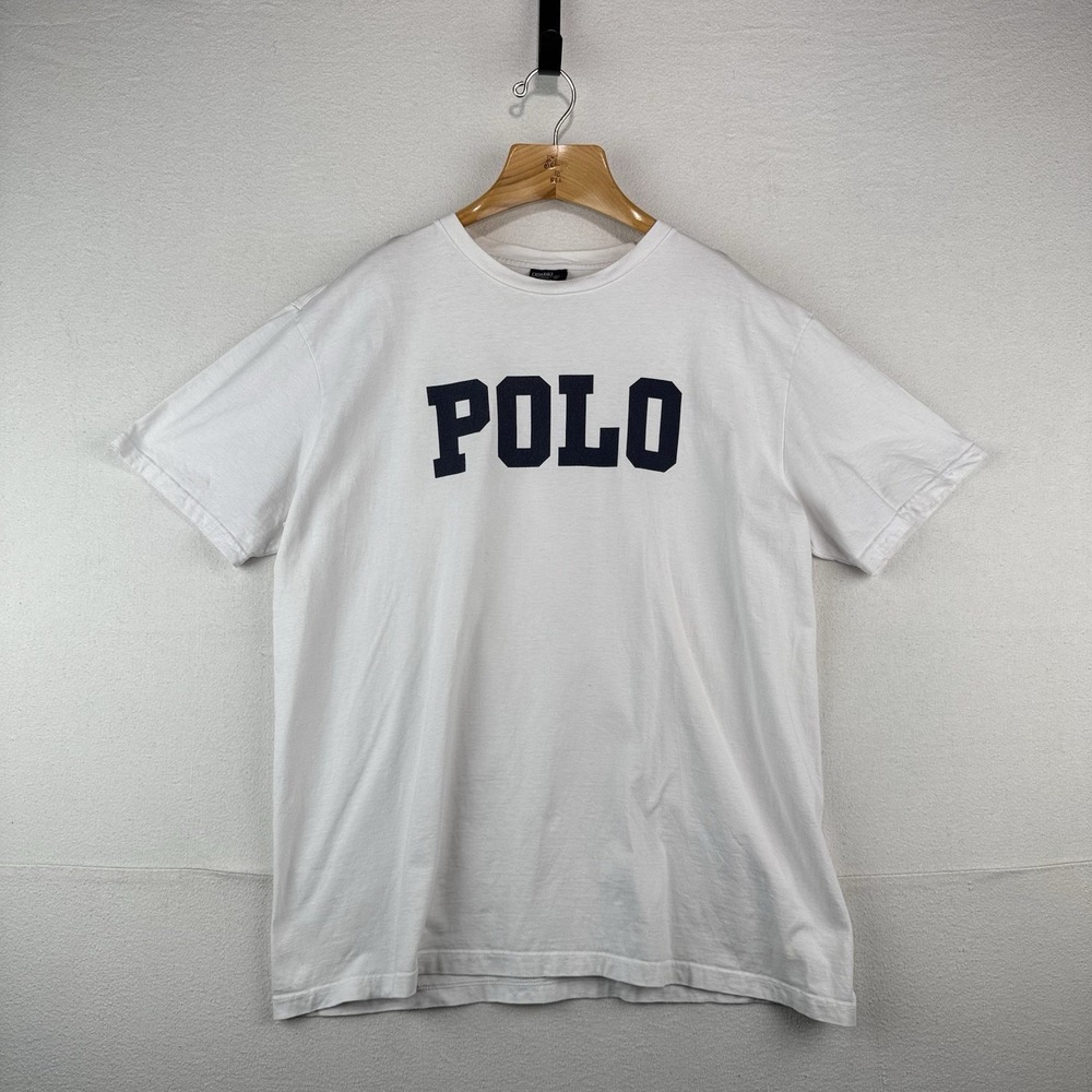 90s Vintage Polo Ralph Lauren T Shirt XL College Spell Out White